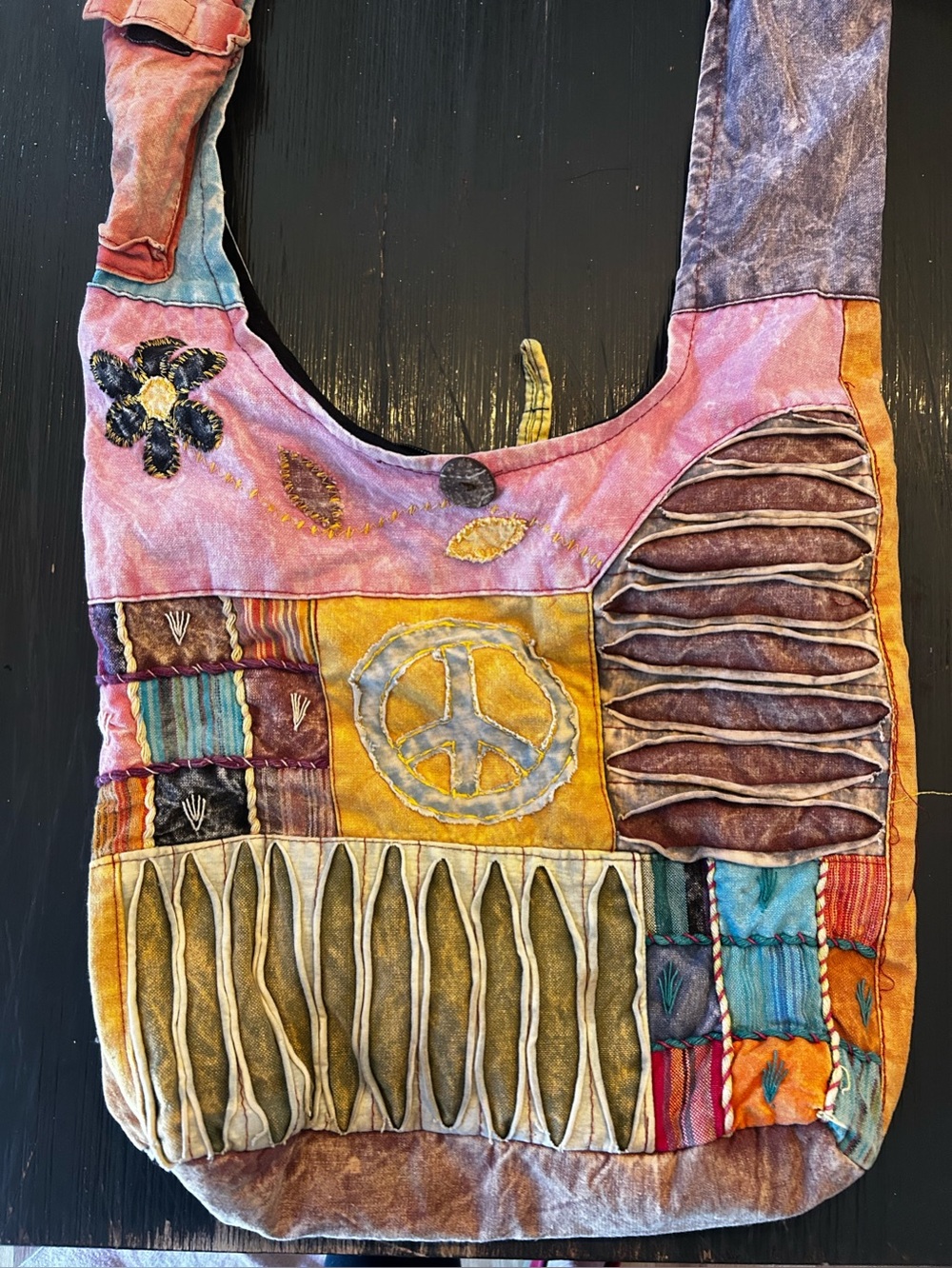 Boho Patchwork Peace Sign Crossbody Bag - Multicolor